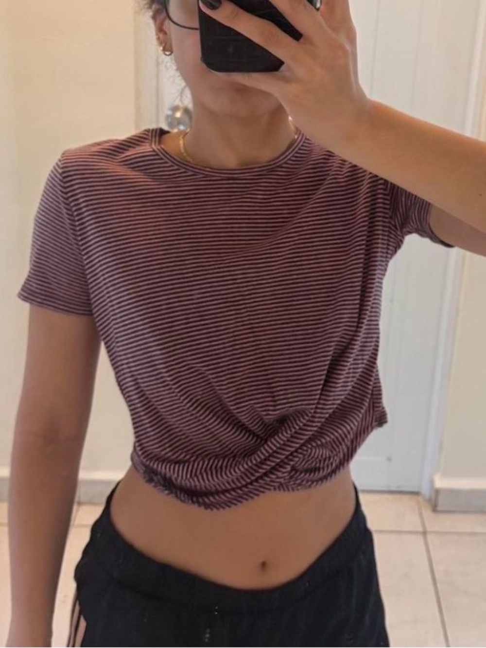 Zara Burgundy Striped Twist-Front Crop Top